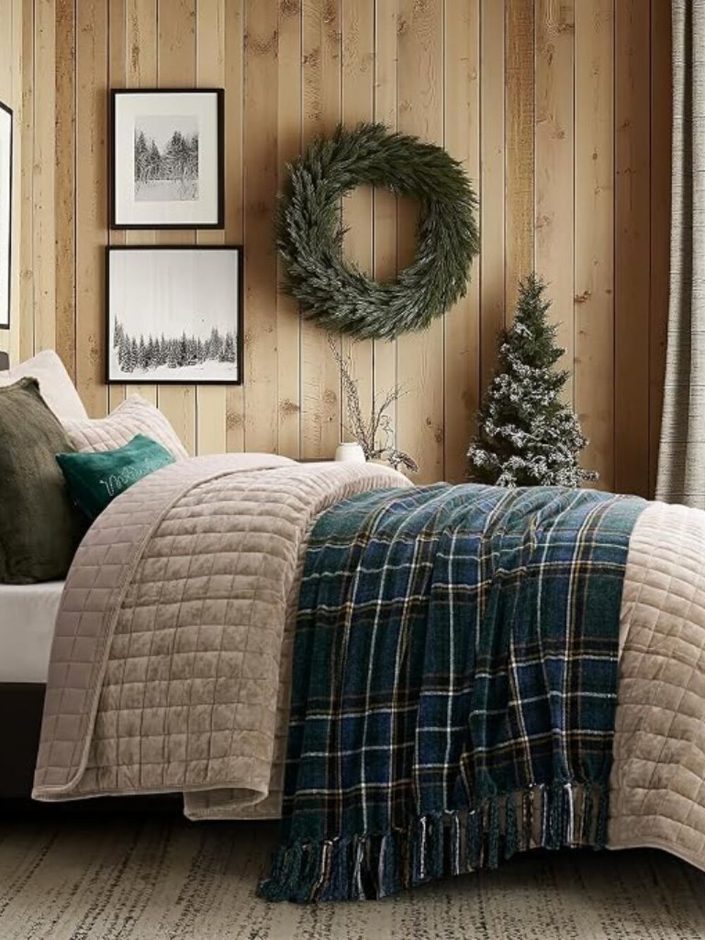 NEW EverGrace Green Stewart Plaid Christmas Chenille Throw Blanket 50x60